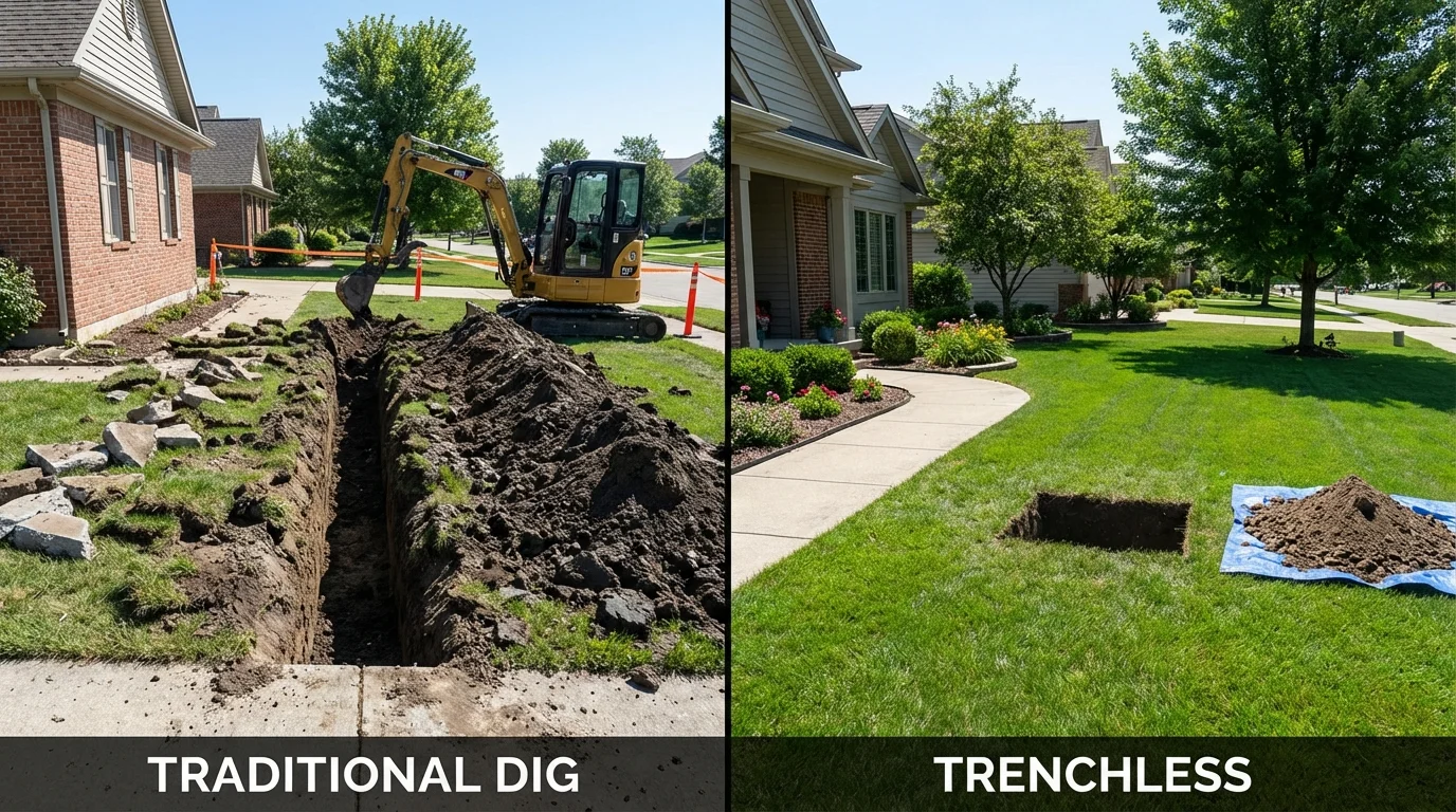 Trenchless sewer repair with minimal yard damage versus traditional excavation in Orange, VA